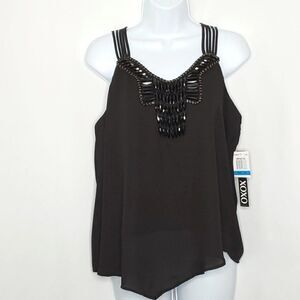 NEW XOXO Beaded Strappy Sleeveless Blouse Sz XL Party Club Evening Black